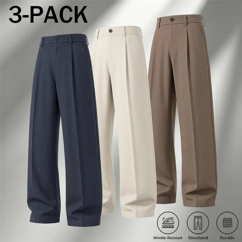 Men's Ice Silk Business Casual Pants, High Waist Pleated Slacks