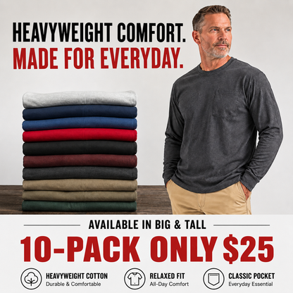 Men's Heavyweight Cotton Pocket T-Shirt, Relaxed Fit Casual Tee