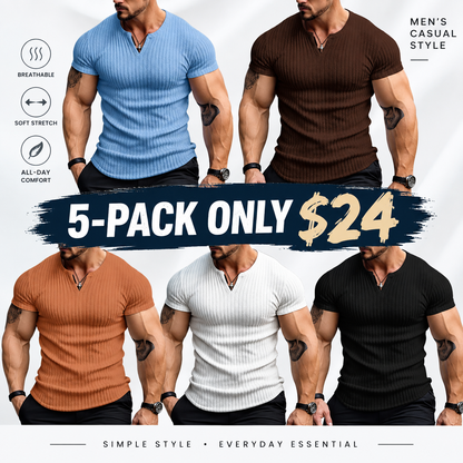 Men's Spring/Summer Striped V-Neck Short-Sleeve T-Shirt