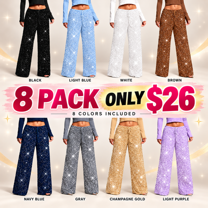 👖Women's Sequin Sparkle Elastic Waist Straight-Leg Pants