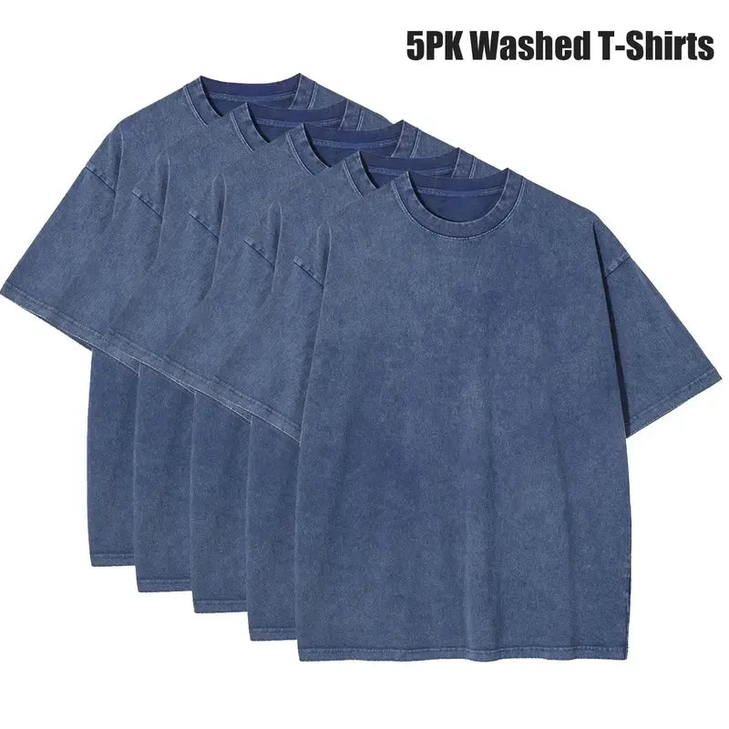 Men's 5-Pack Vintage Washed Heavyweight Gym T-Shirts – Baggy Acid Wash