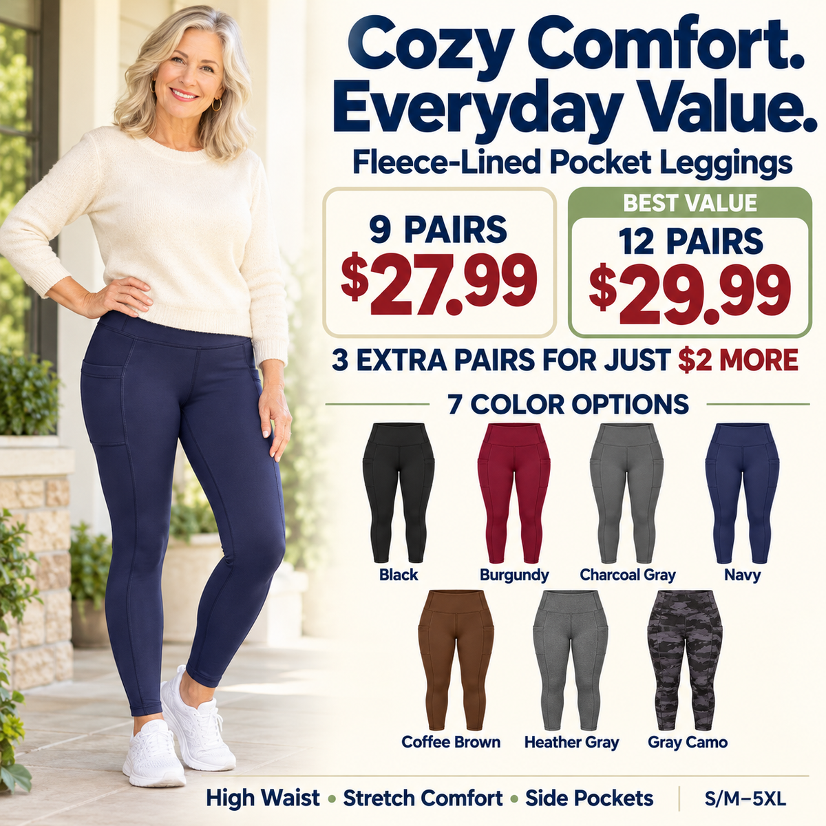 🍂 Women's High-Waist Fleece-Lined Pocket Leggings 🔥 Cozy Everyday Comfort | Clearance Bundle Deal
