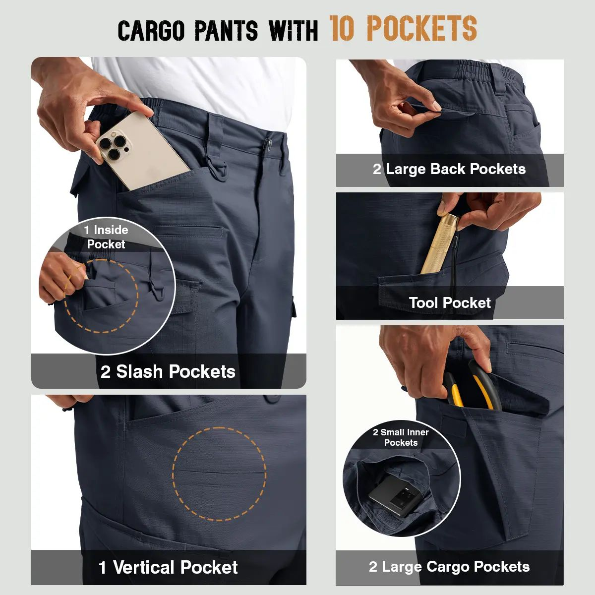 Men's Tactical Work Pants Multi-Pocket Water Resistant Cargo Pants Ripstop Hiking Military Construction Outdoor Pants 10 Pockets
