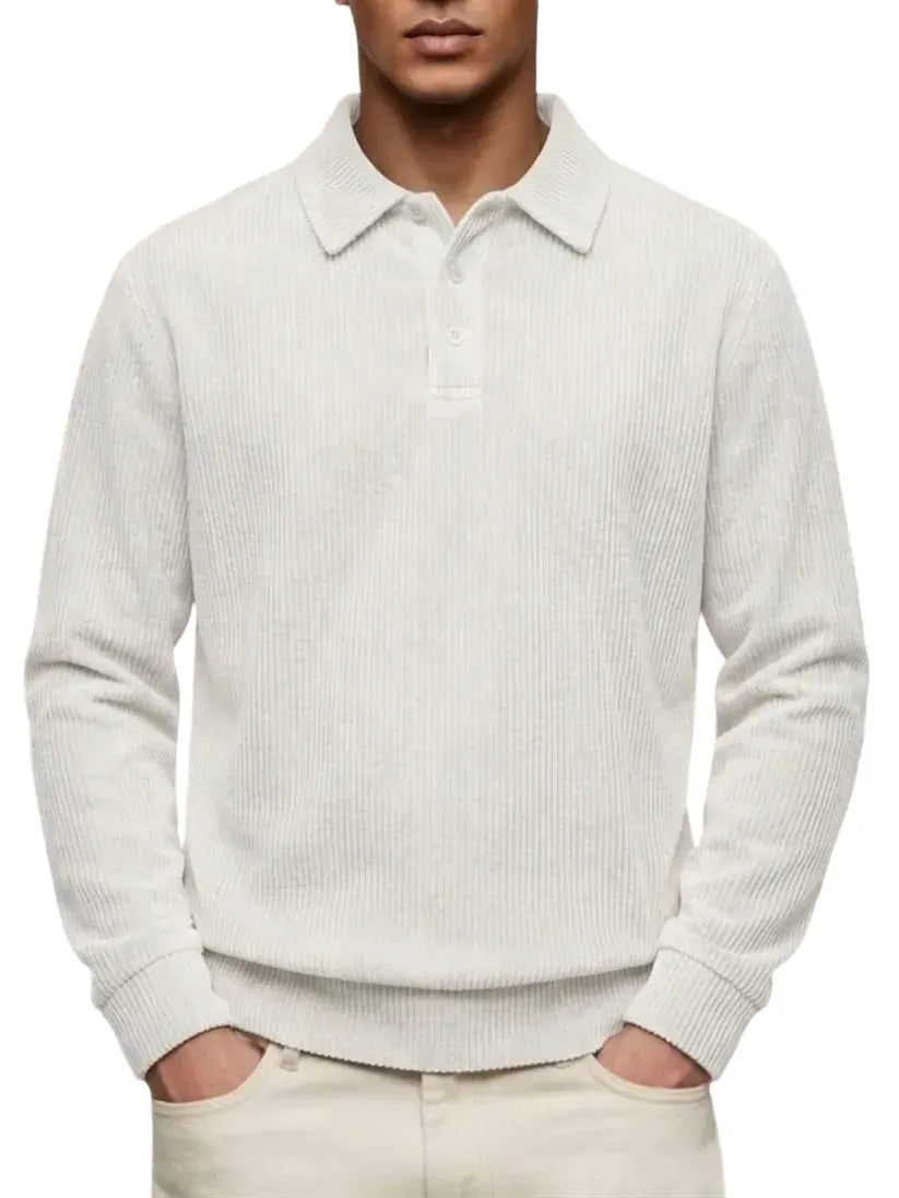 Men's Casual Comfortable Solid Lapel Long Sleeve Polo Shirt