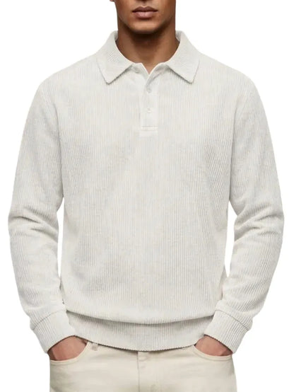 Men's Casual Comfortable Solid Lapel Long Sleeve Polo Shirt
