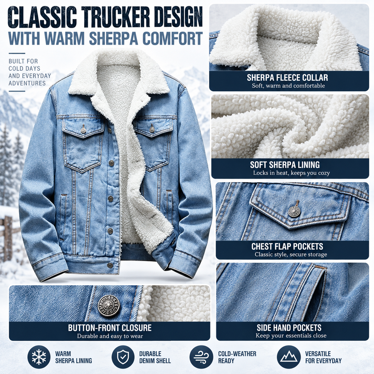 🔥🔥  BESTSELLER | Men's Sherpa-Lined Denim Jacket