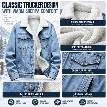 🔥🔥  BESTSELLER | Men's Sherpa-Lined Denim Jacket