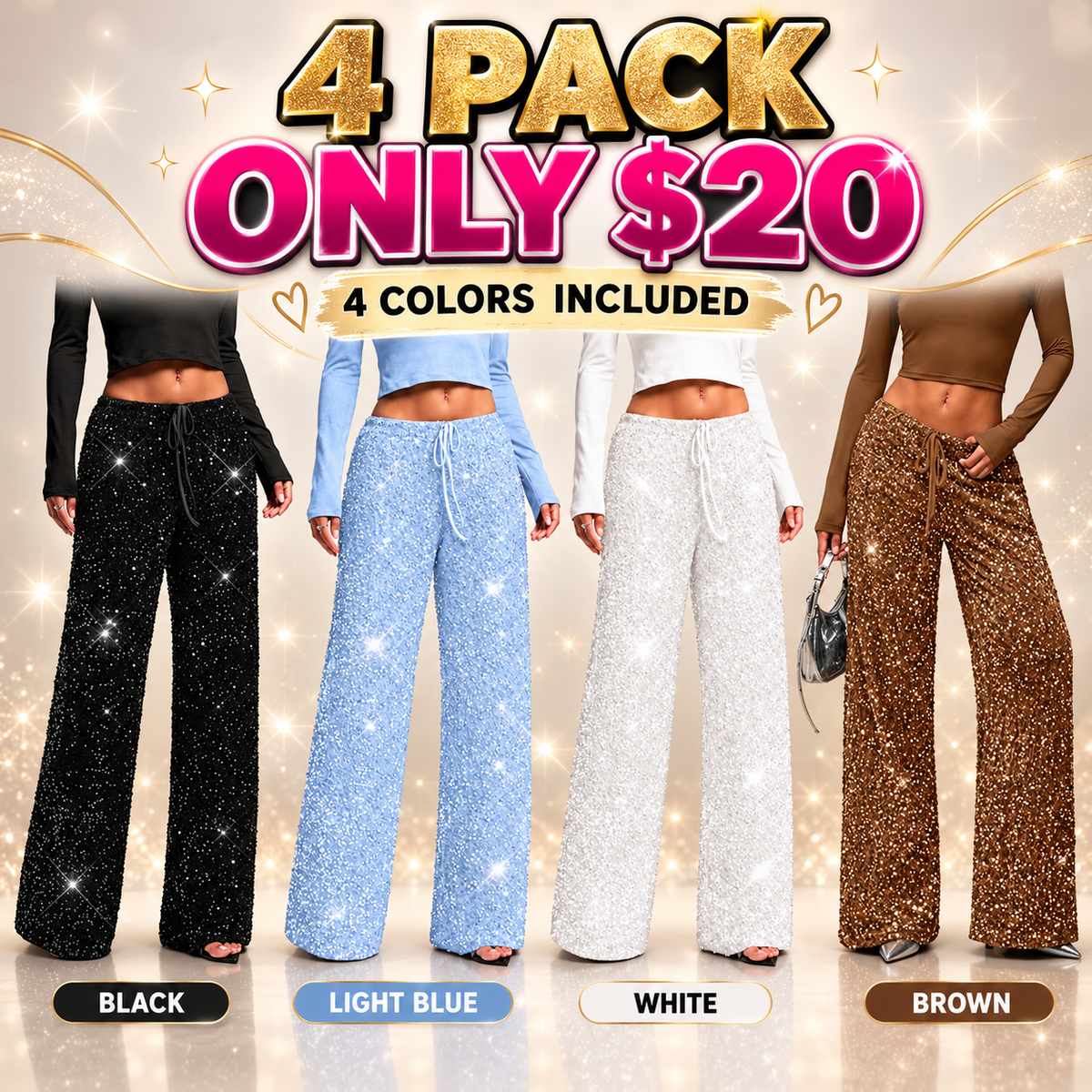 👖Women's Sequin Sparkle Elastic Waist Straight-Leg Pants