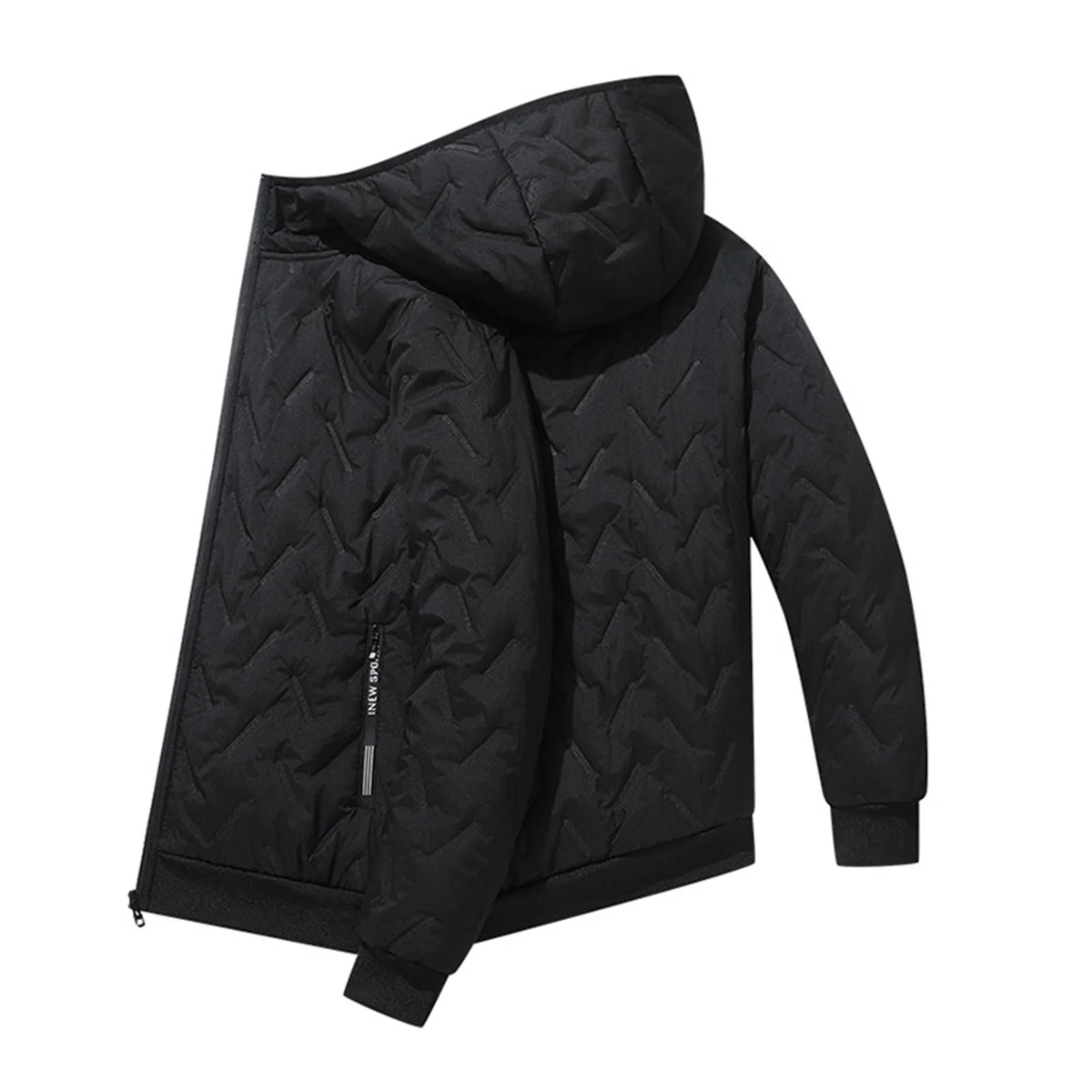 Men's Waterproof Windproof Fleece-Lined Hooded Jacket with Textured Fabric