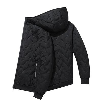 Men's Waterproof Windproof Fleece-Lined Hooded Jacket with Textured Fabric