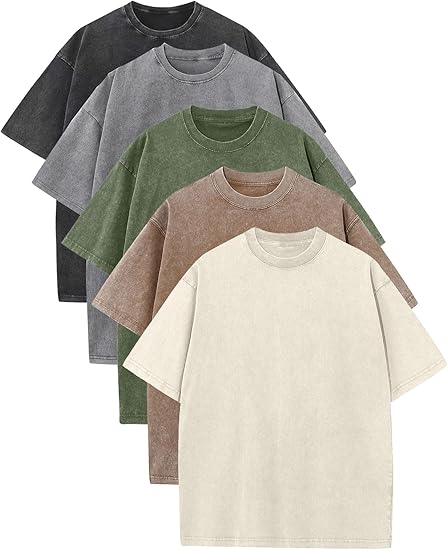 Men's Plus Size 100% Cotton Acid Wash Oversized Heavyweight Vintage T-Shirt