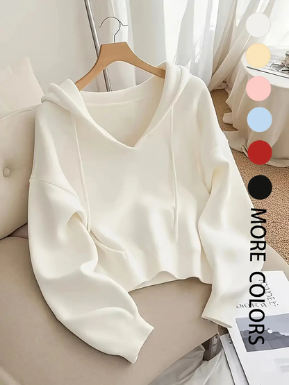 Women's 6-Pack V-Neck Drawstring Hoodie - Loose Fit Soft Knit Pullover, Casual Long Sleeve