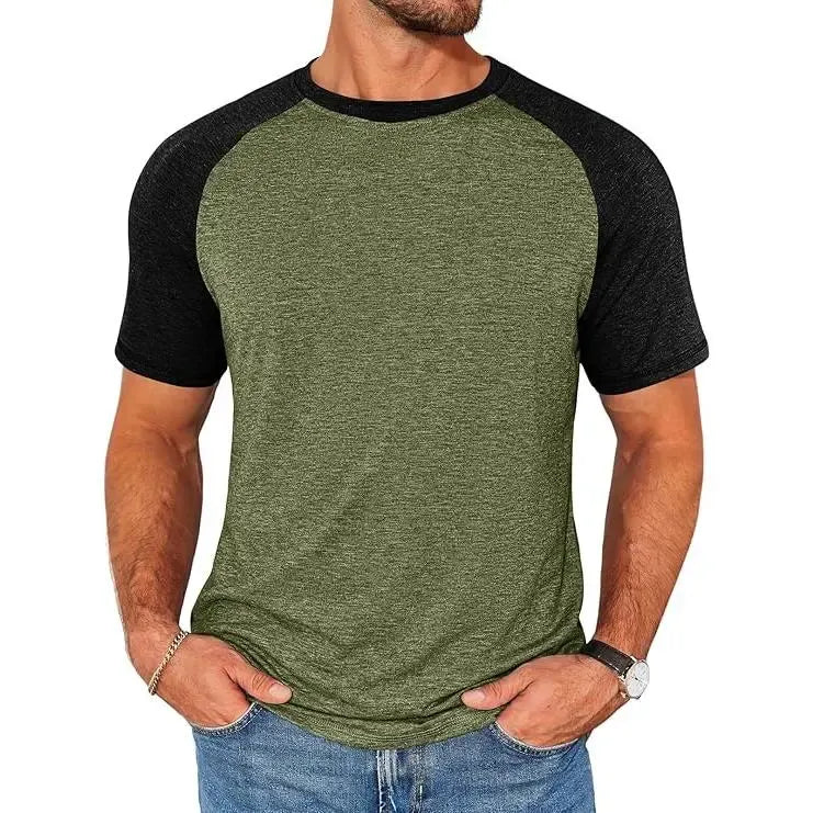 Men's Raglan Short Sleeve Crew Neck Casual Color Block Basic T-shirt