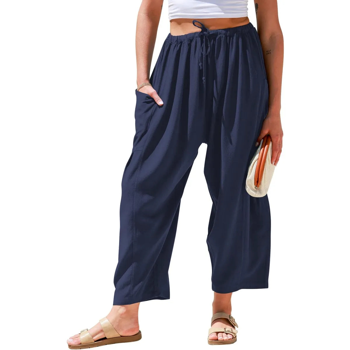 Womens Linen Wide Leg Pants