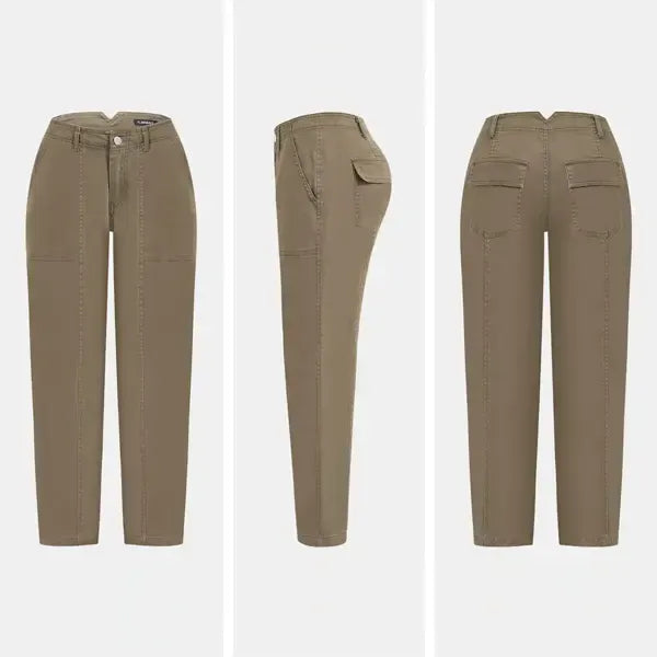 Solid Mid-Rise Baby Barrel Pants, High Stretch, Deep Pockets-6