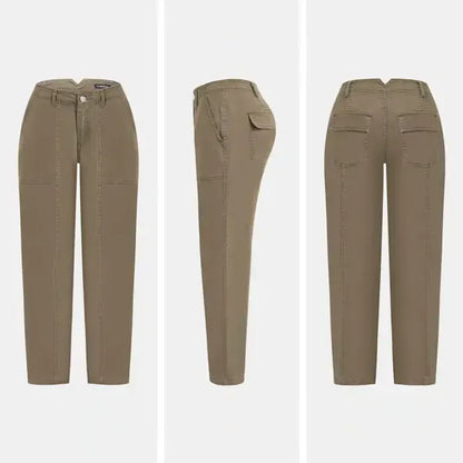 Solid Mid-Rise Baby Barrel Pants, High Stretch, Deep Pockets-6