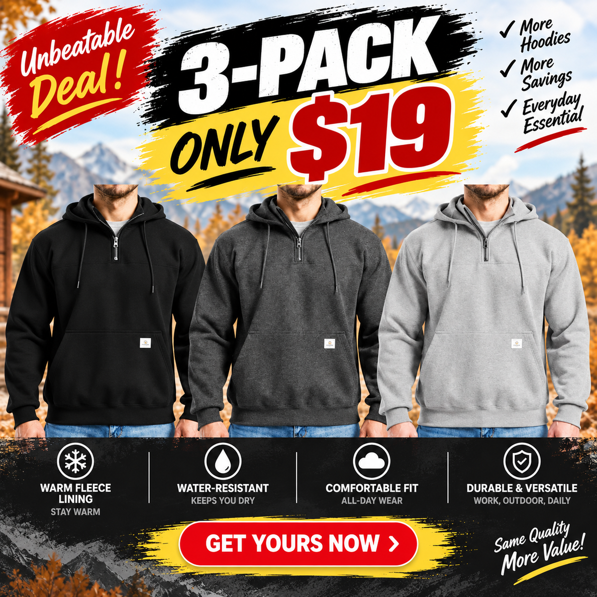 🔥🔥Men's Water-Resistant Fleece Work Hoodie