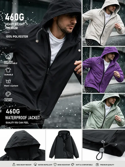 Men's Windproof Waterproof Hooded Jacket – Loose-Fit Outdoor Long-Sleeve Top