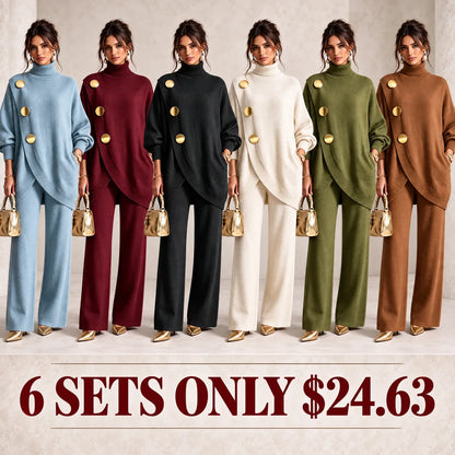 Elegant Knit Asymmetrical Button Set