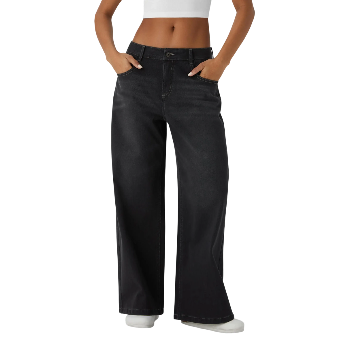 Low Rise Zip Pocket Washed Wide Leg Loose Casual Denim Jeans