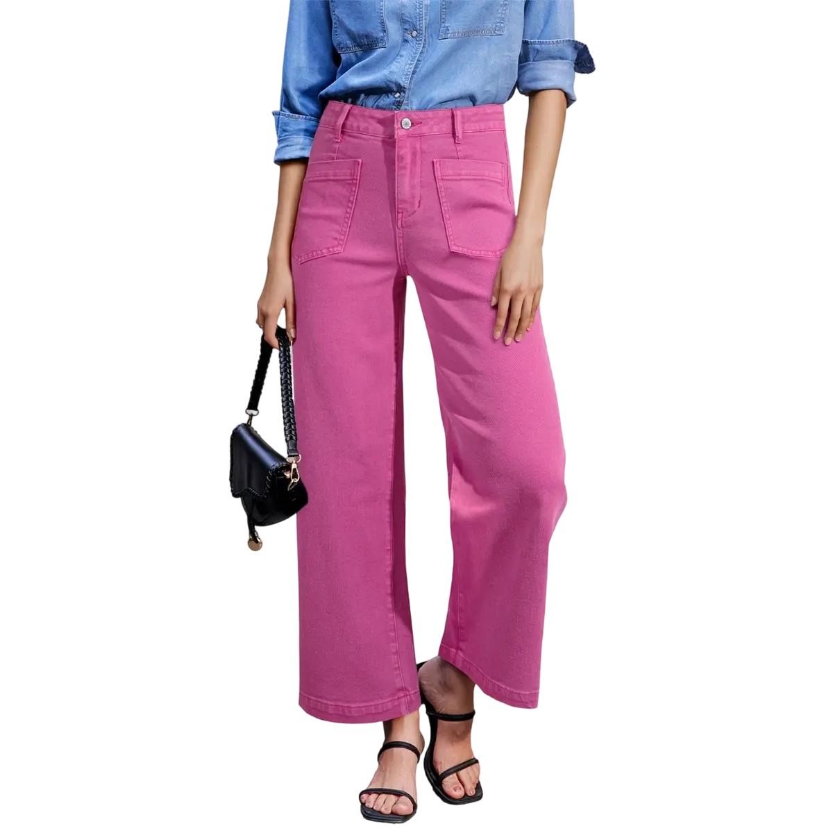 Women's wide leg high-waist stretch denim pants