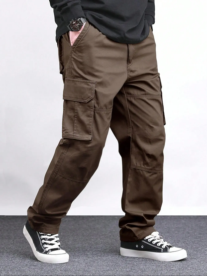 Men's 6-Pack Cargo Pants – Loose Drawstring Straight Leg Outdoor Casual Trousers