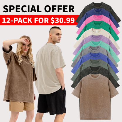 Men's Plus Size 100% Cotton Acid Wash Oversized Heavyweight Vintage T-Shirt
