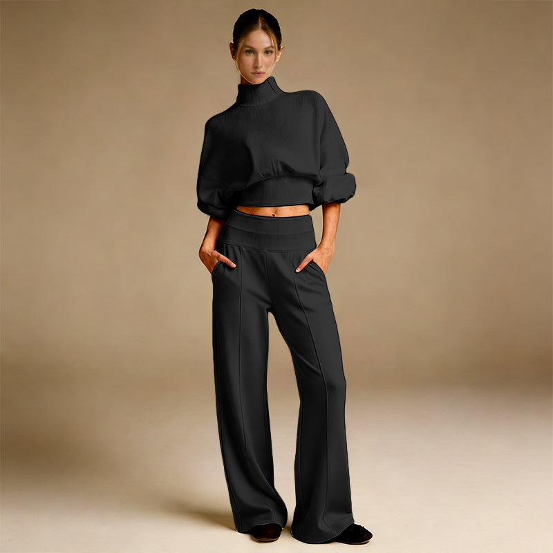 Soft And Comfortable Crewneck Sweatshirt Wide-Leg Pants Set