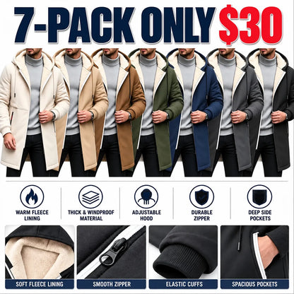 Men's Long Hooded Faux Shearling-Lined Winter Coat