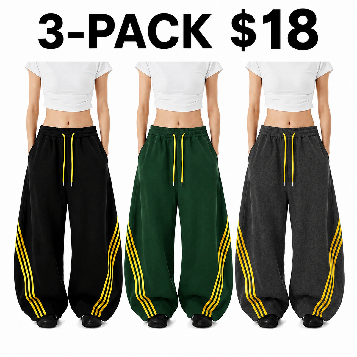 Women's Retro Three-Stripe Colorblock Wide Leg Pants
