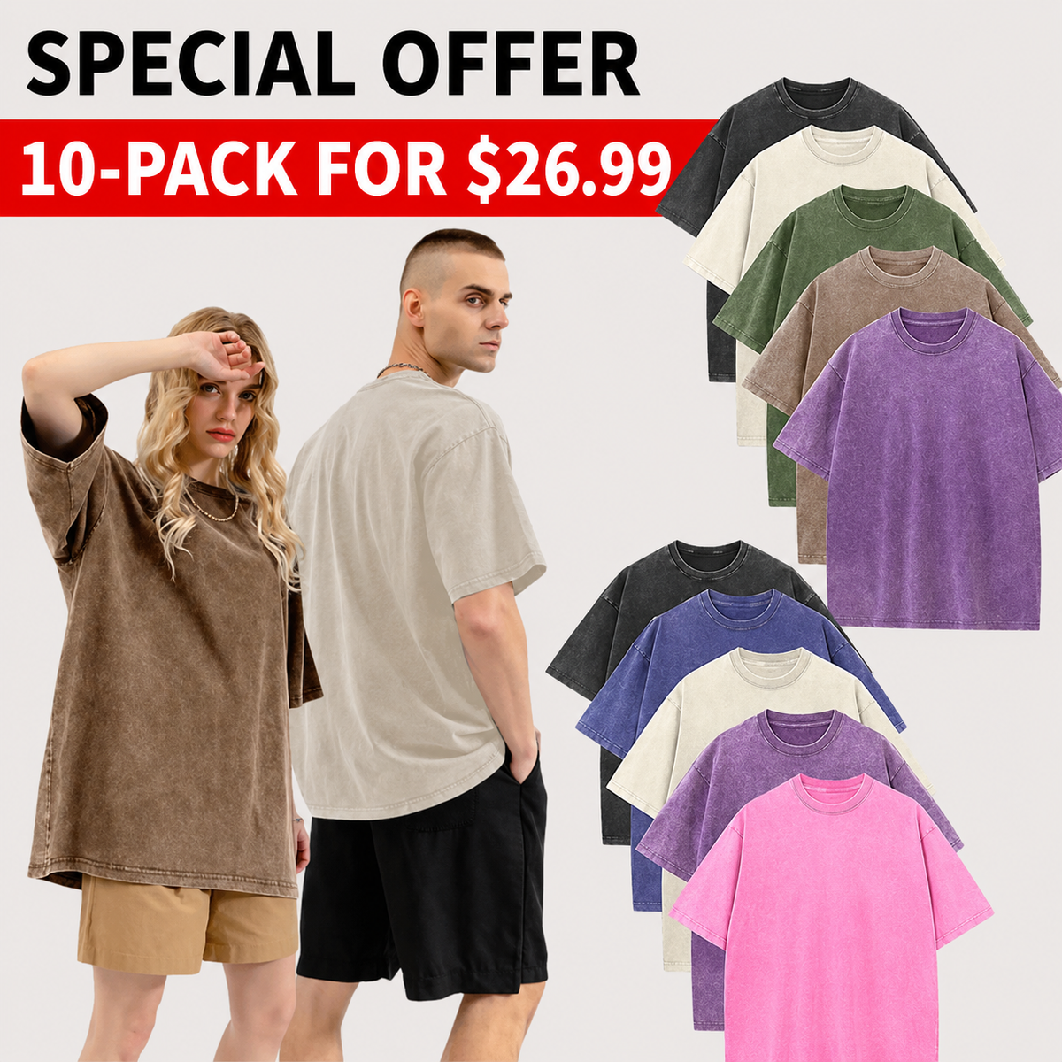 Men's Oversized Vintage Acid-Wash T-Shirt Heavyweight Cotton Streetwear for Gym & Everyday Wear