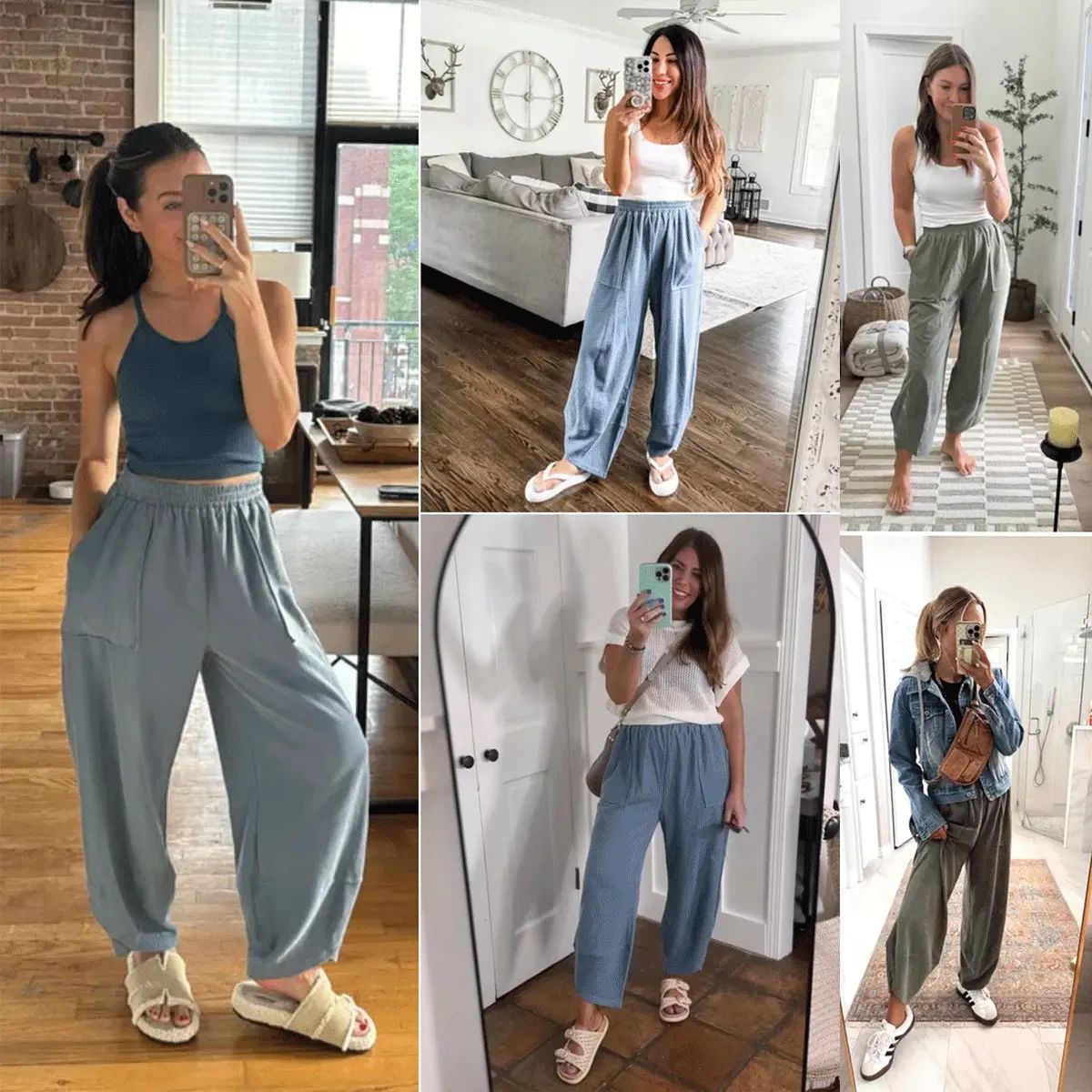 Women's Baggy Wide-Leg Pants - Casual, Elastic-Waisted, Bohemian Minimalist Basic Women's Clothes Bottom with Pockets,summerwins