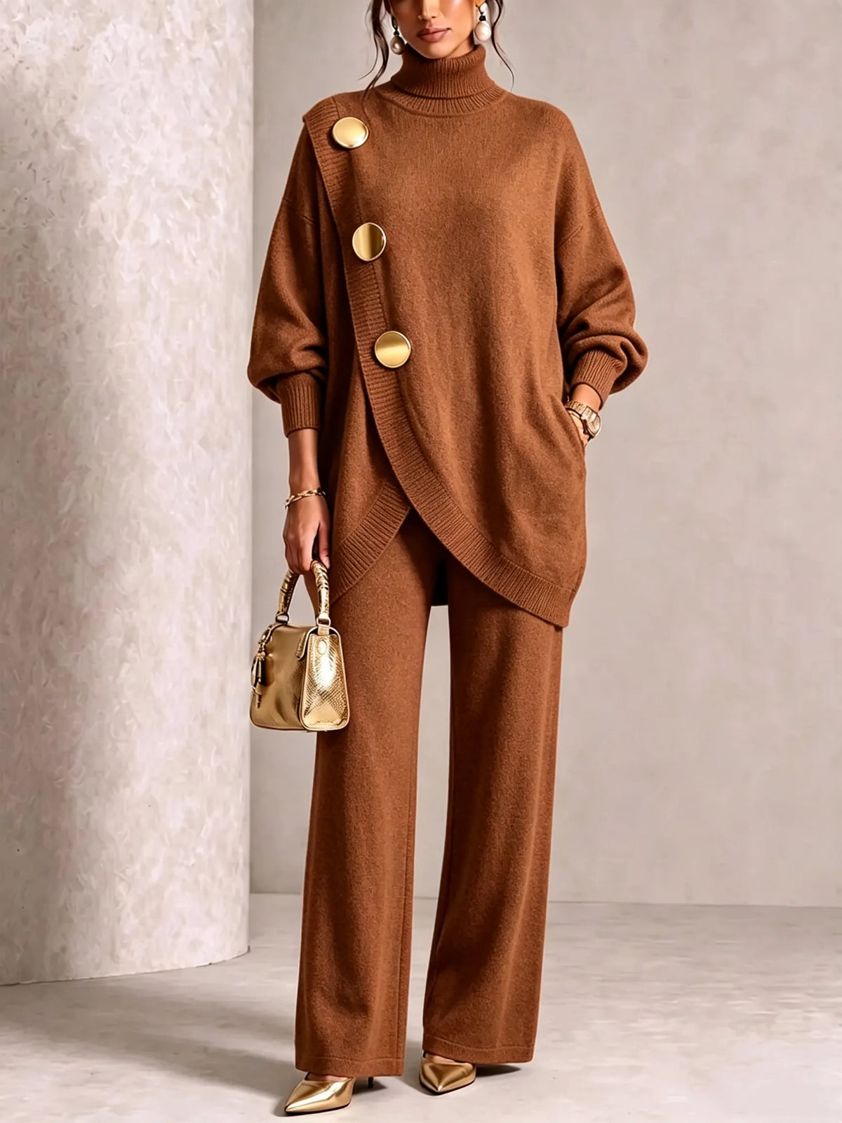 Elegant Knit Asymmetrical Button Set