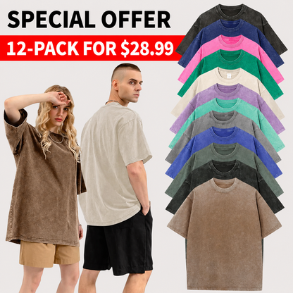 Men's Oversized Vintage Acid-Wash T-Shirt Heavyweight Cotton Streetwear for Gym & Everyday Wear