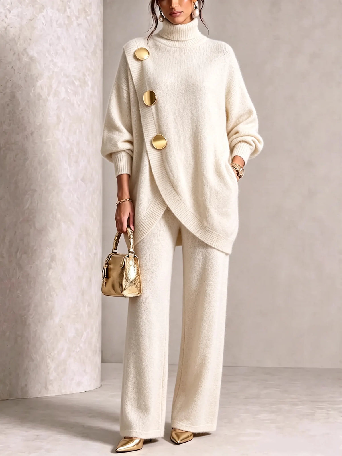 Elegant Knit Asymmetrical Button Set