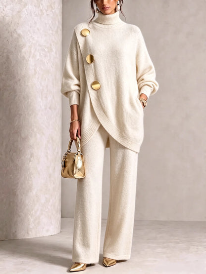 Elegant Knit Asymmetrical Button Set