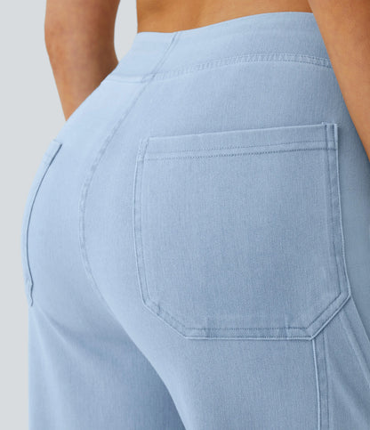 Mid Rise Multi Pockets Straight Leg Stretch Casual Cargo Jeans