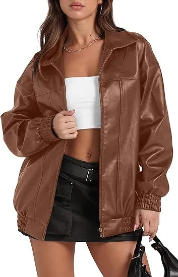 🤲Leather Jacket Women Faux Oversized Motorcycle Bomber Coats 2025 – Bold, Chic & Unstoppable