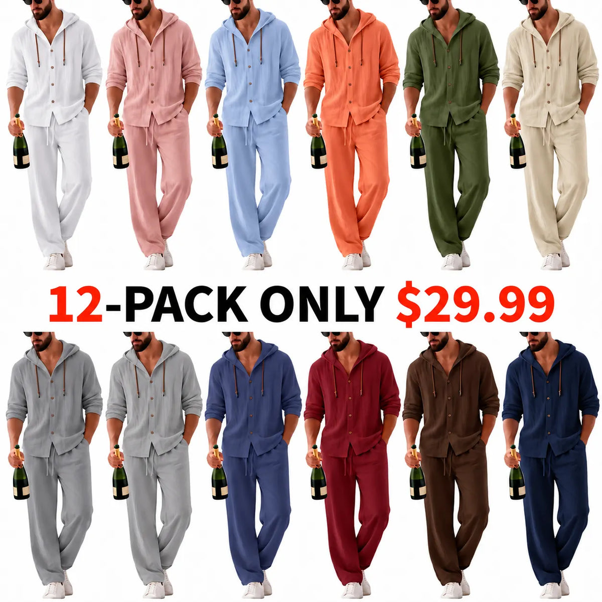 Men's Linen Hooded Two-Piece Set