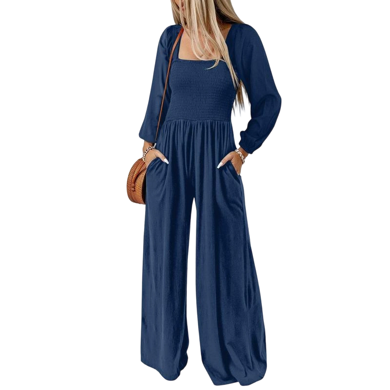 Women's Casual Loose Overalls Jumpsuits One Piece Long Sleeve Wide Leg Long Pant Rompers With Pockets