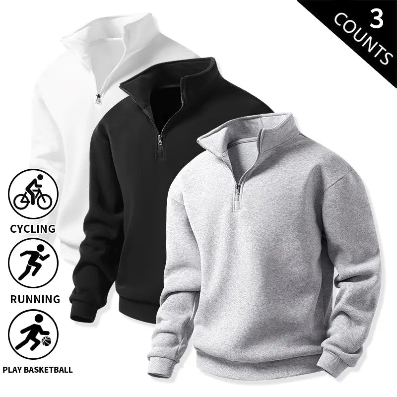 Men's Quarter-Zip Fleece Sweatshirts – Single or 3-Pack