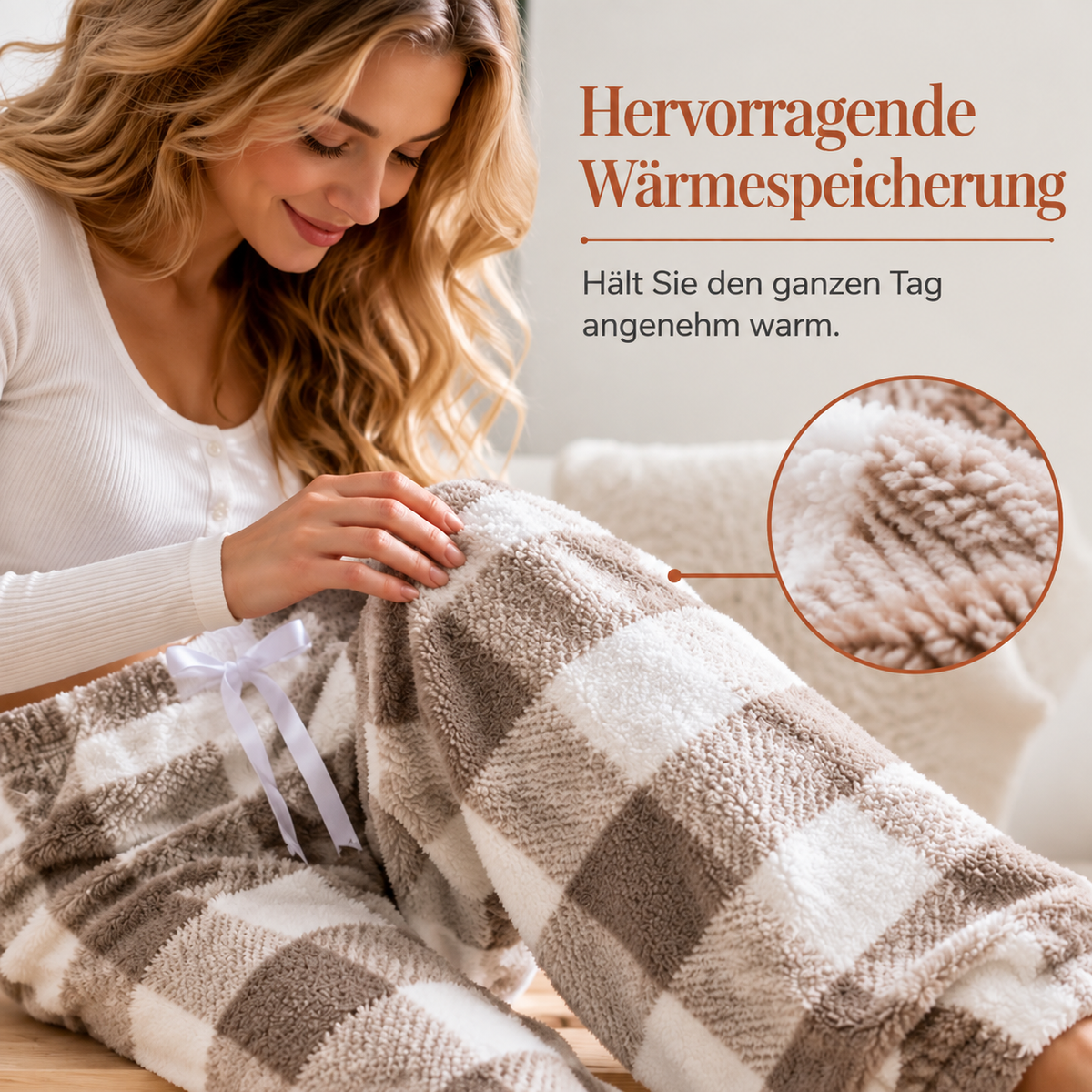 ☁️ Wohlfühl-Komfort | Plüschige Damenhose mit Karomuster und weitem Bein