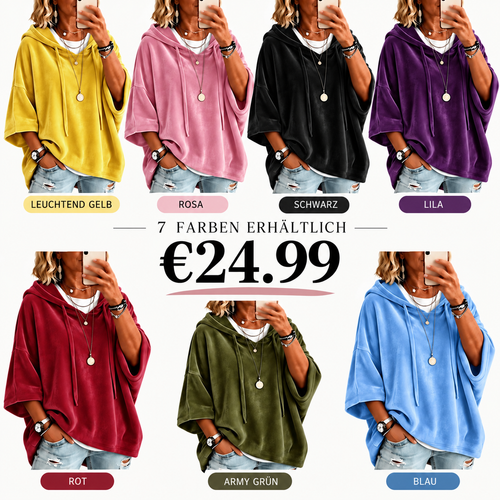 Damen-Hoodie aus Velours mit 3/4-Ärmeln und minimalistischem Design