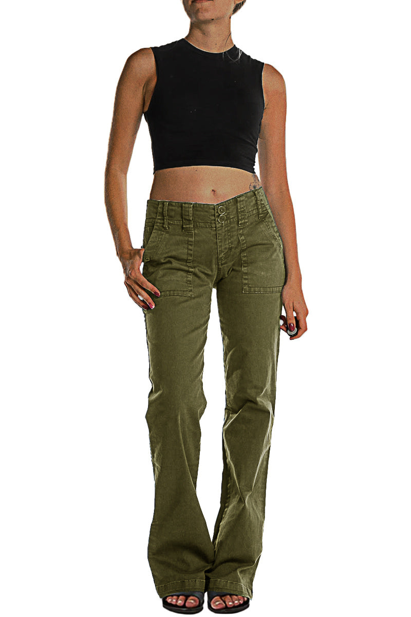 Double Button Mid Waist Straight Leg Pants