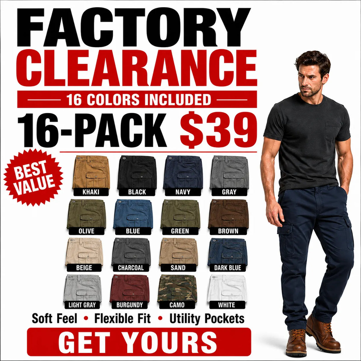 2026Men's work Pants with 7 Pockets