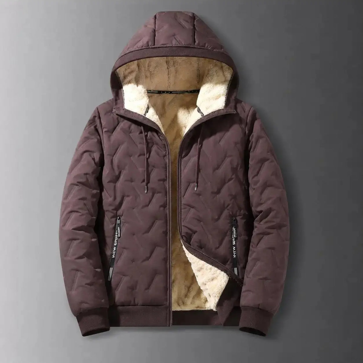 Men's Waterproof Windproof Fleece-Lined Hooded Jacket with Textured Fabric