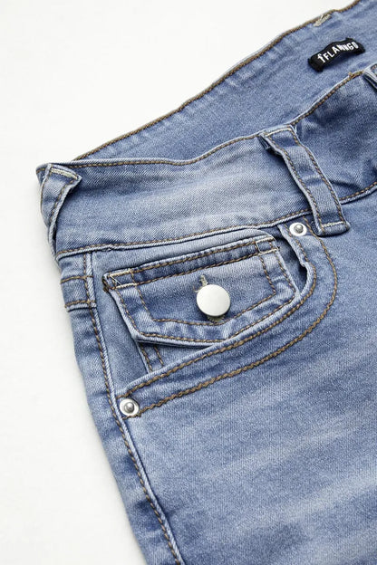 Double Button Mid Waist Straight Leg Jeans