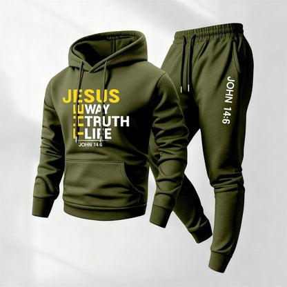 Men's Jesus Letter Printed Hoodie and Sweatpants Set