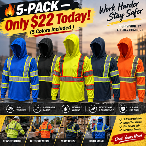 🔥 SPECIAL OFFER-Men's High Visibility Hoodie Work Shirt – Long Sleeve Reflective Safety Top
