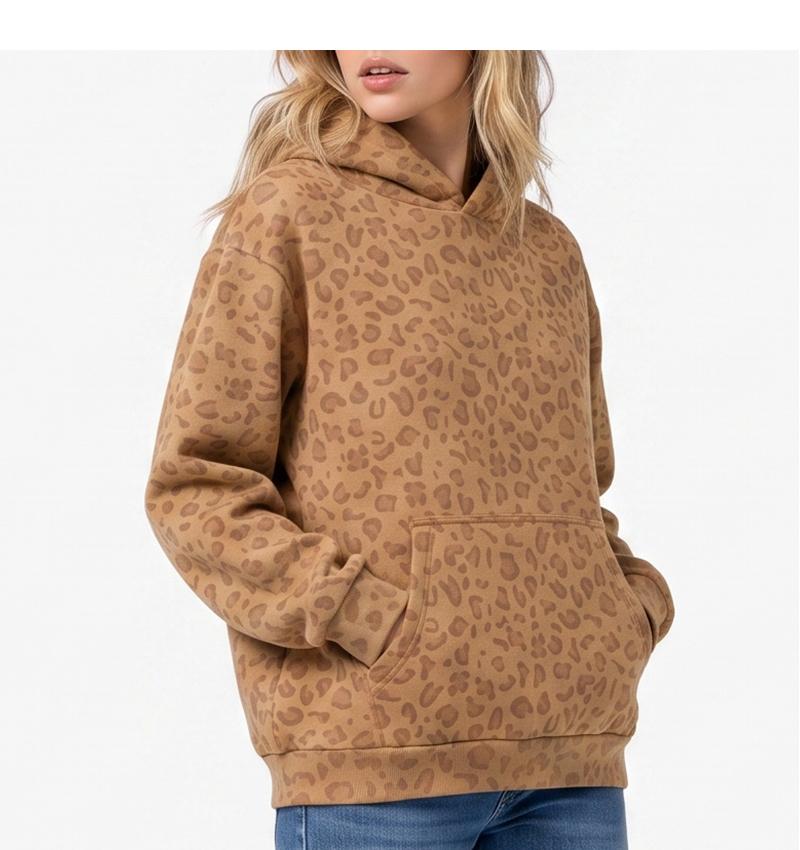 Unisex 100% Cotton Leopard Print Loose Fit Hoodie for Fall & Winter